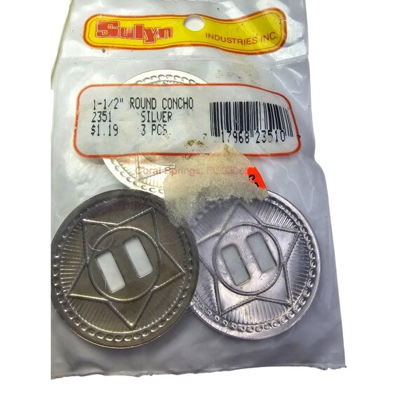 Vintage Sulyn Silver Tone 1.5" Round Conchos Star Set Of 6 New 2351 - Picture 3 of 7